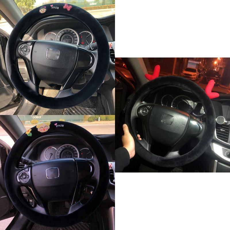 Steering Plush Car Wheel Cover Cartoon Print Four Seasons Installation Easy