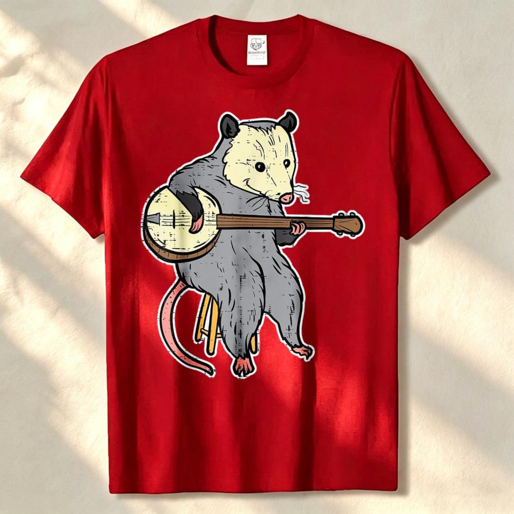 Possum Playing Banjo Opossum Guitar Music Unisex Unisex Tshirt Harajuku Unisex Clothing Graphic T Shirts Harajuku High Quality Cotton