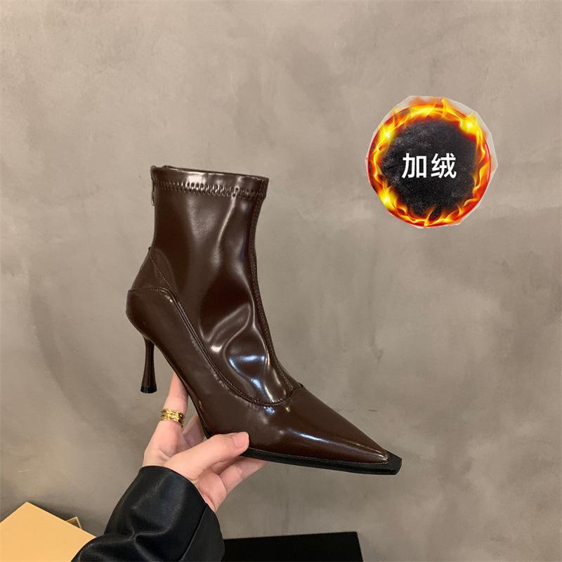 

Новые осенне-зимние ботильоны на высоком каблуке, ботильоны с острым носком из лакированной кожи в стиле ретро, тонкие ботильоны на тонком каблуке, коричневые ботильоны 41
