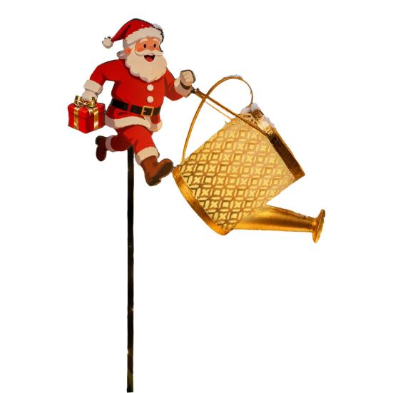 Різдвяний Санта Сонячний Чайник Вогні Сад Газон Декоративні Вогні Водонепроникна Лійка Світлова Гірлянда Металевий Дід Мороз Наземна Лампа