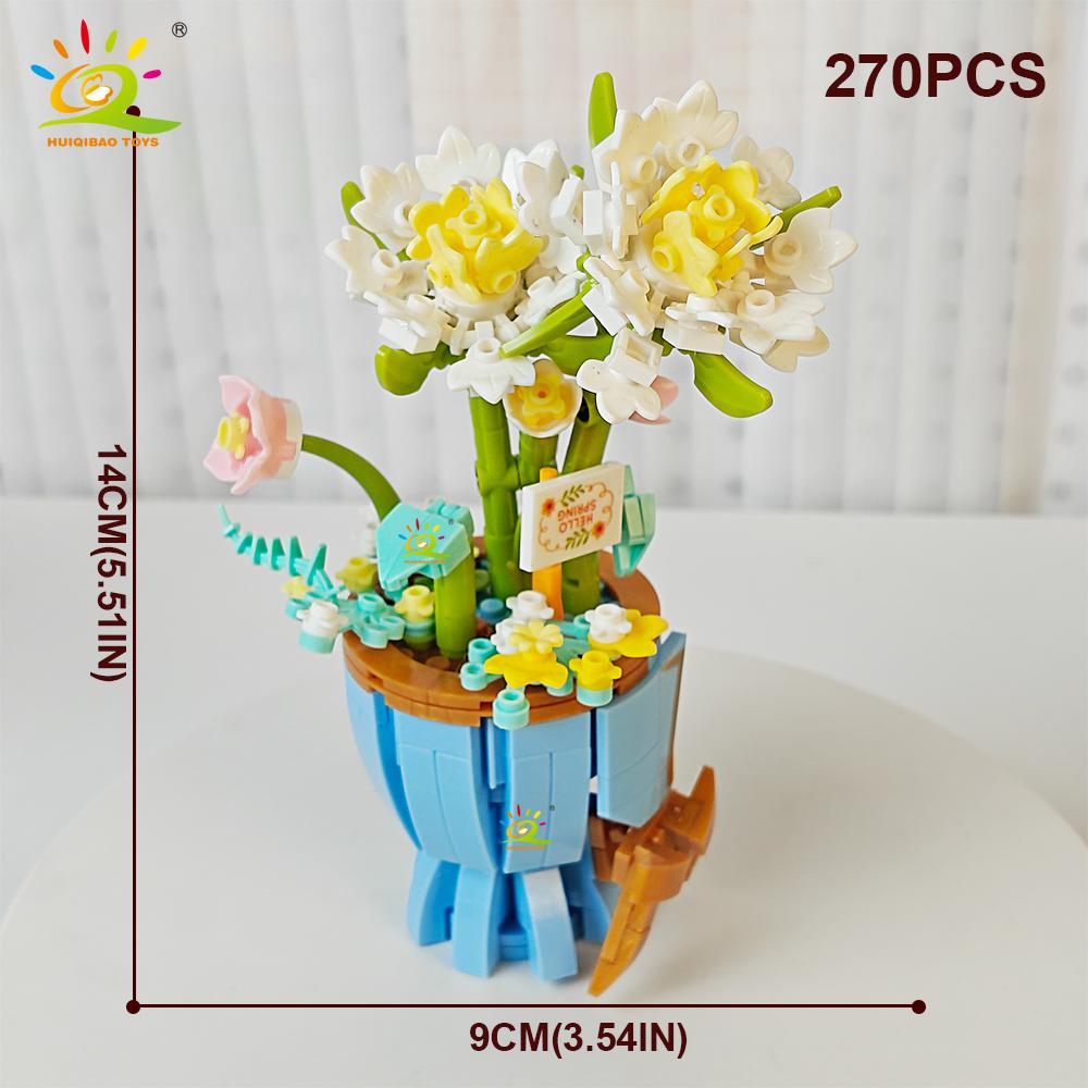HUIQIBAO MOC Flower Model Micro Building Block DIY Eternal Bouquet Home Desk Desk Plant Decoration Brick Girl Gift Children Toy