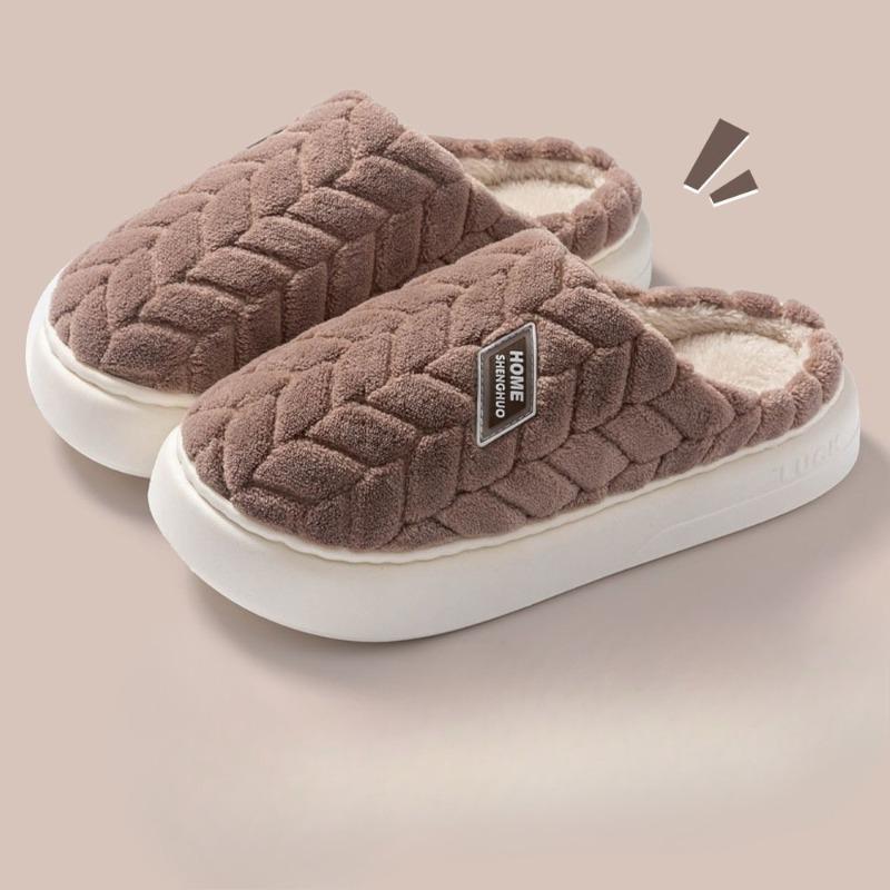 New Fleece Slippers, Women's Plush Home Anti-slip Thickened Warm Cotton Shoes