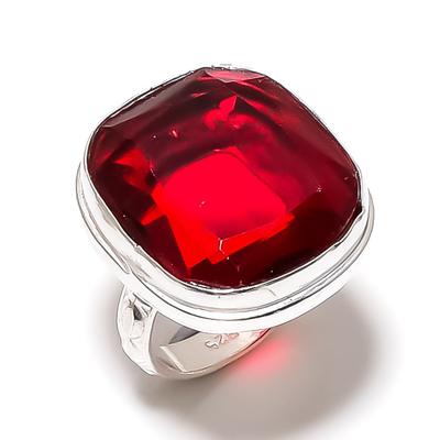 Natural Garnet Gemstone Handmade 925 Sterling Silver Jewelry Ring Size 8 T4N31