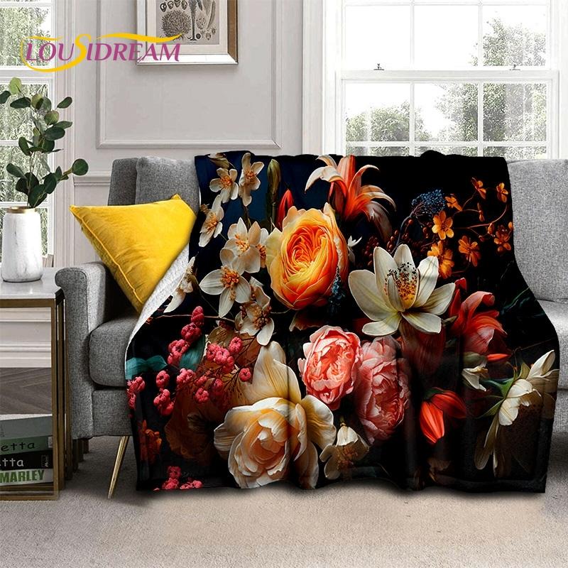 Mantas Suaves Románticas Nórdicas con Flores de Rosa 3D, Manta de Tiro para Mantener el Calor, Manta Cómoda para Picnic, Camas, Sofá, Dormitorio del Hogar, Regalo