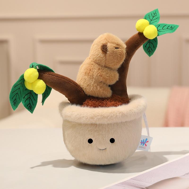 Plantes vertes artificielles en pot Peluches Pissenlit Jonquille Champignon Cactus Fleur de pêcher Dessin animé Filles Garçons Cadeau d'anniversaire Déco