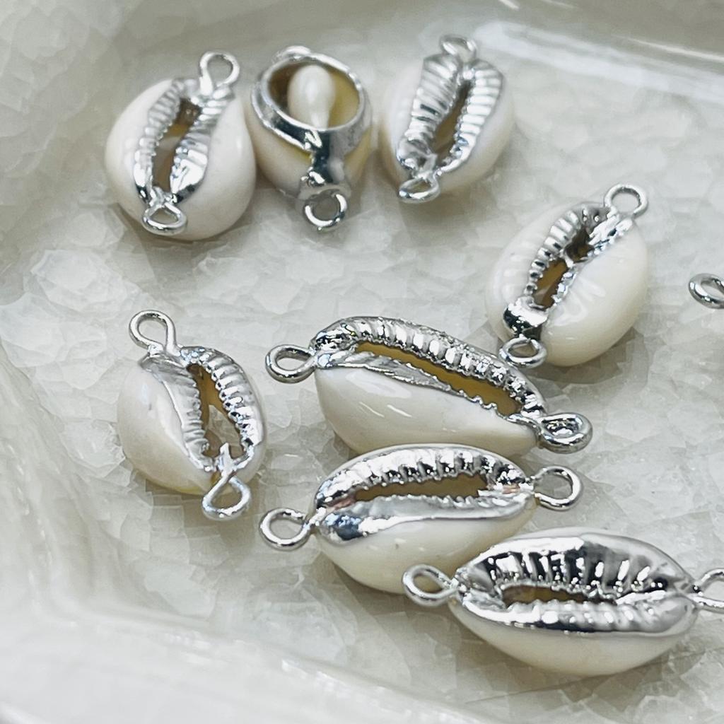 10Pcs, White Natural Shell Zinc Alloy Silvery Edge Pendant Charms for DIY Necklace Accessories, Creative Jewelry Making, Women Men Bulk Crafts Gifts