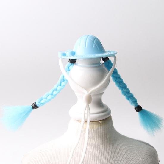 Small Pet Sun Hat Hamster Hat with Double Braids Elastic Strap Adjustable Hat with Wig for Budgies Parrots Roosters Guinea Pigs