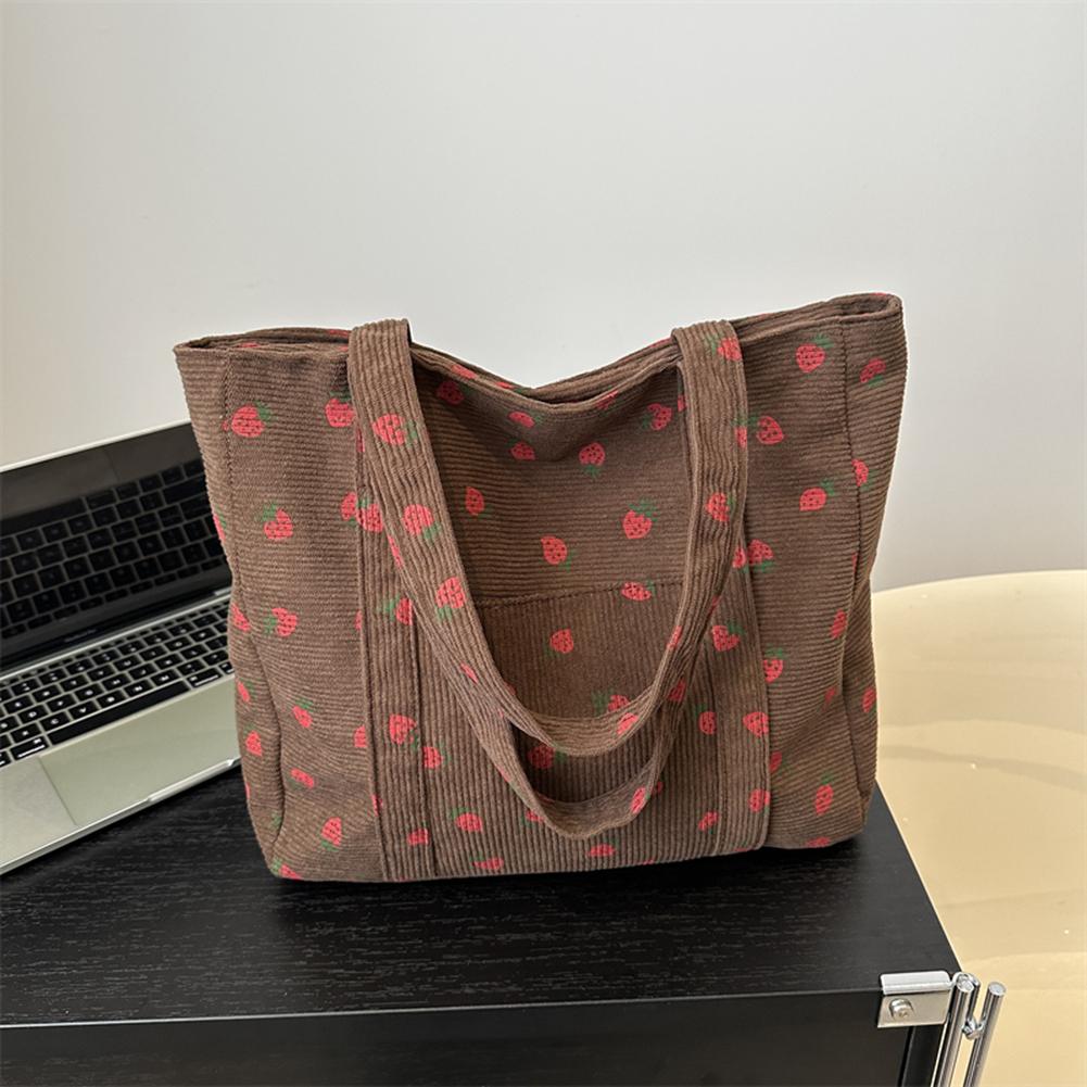 Strawberry Print Chic Hobo Bag Cute Women Tote Bag Stylish Commuting Bag Sweet Style Large Capacity for Outdoor Travel