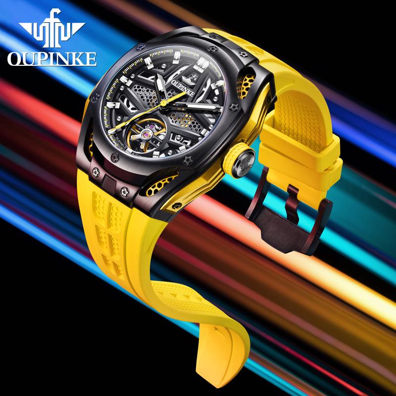 OUPINKE Watch Silicone Hollow Movement Waterproof Mechanical Watch Men's Watch
