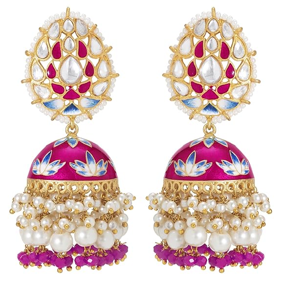 Traditional Gold Plated Jhumki Earrings with Maang Tikka Jewellery Set for Women Girls