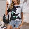 European and American Women's Clothing Halloween Witch Hand Print Contrasting Color T-shirt Women, Casual Loose and Thin Personalized Short Sleeves
