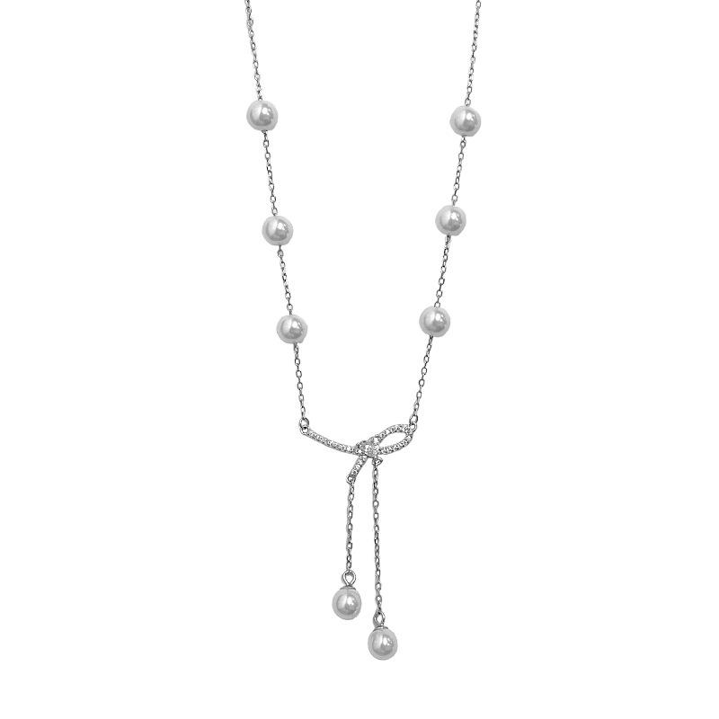 

Милый бант, ожерелье с жемчужными кисточками, женский нишевый дизайн, элегантная цепочка на ключицу с жемчугом