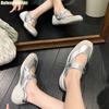 Fashion Cowhide Fashion Casual Ballet Shoes Flats 3Cm/6Cm Height-Enhancing Women 2025 New Summer White/silver Mary Jane Shoes