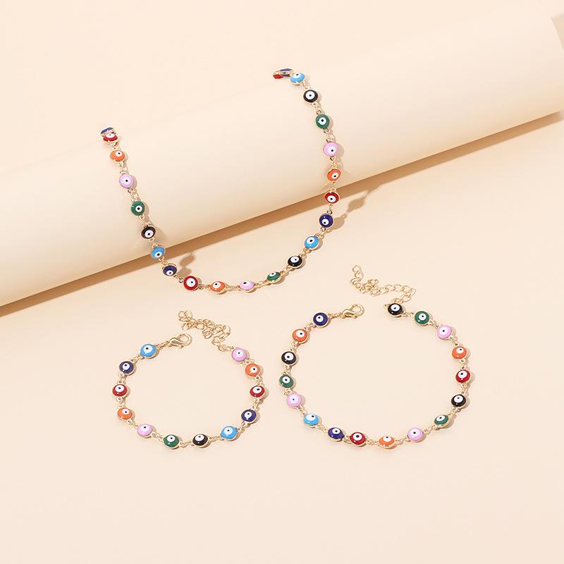 New Accessories, Bohemian Color Vintage Devil's Eye Necklace Bracelet Ankle Set