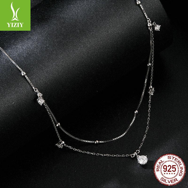 Exquisite Sparkling Fringed Moissanite Double-Layer Necklace, Fashionable And High-End S925 Silver Collarbone Chain