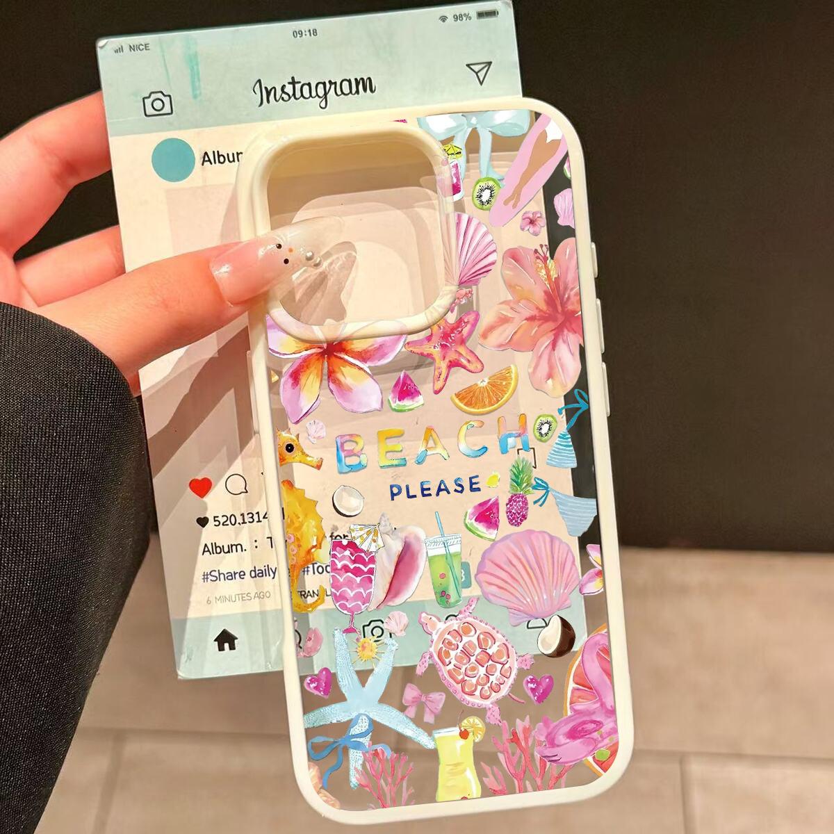

Прозорий чохол Tropical Summer Beach для IPhone 16 12 13 Mini 11 14 15 Pro Max XR 8 Plus з черепашкою, гібіскусом, фруктами, протиударний For iPhone SE (2020)