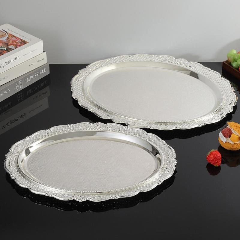 Fruit Tray, Alloy Home Round Plate, Large Size Silver Retro Snack Disc, Living Room Desktop Decoration Storage Supplies,44 cm