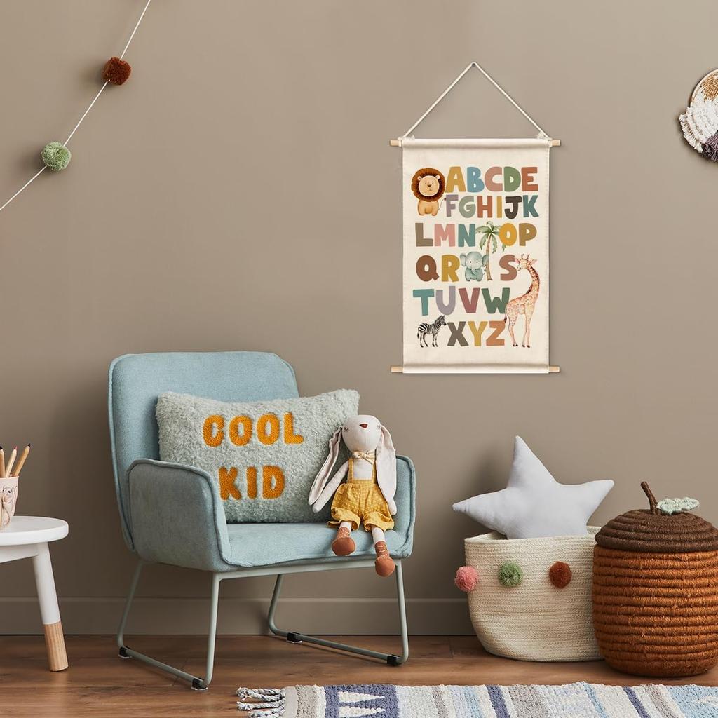 XIPLUM ABC Alphabet Poster Hanger Safari Nursery Wall Art Alphabet Artwork for Classroom Wall Decor Safari Jungle ABC Letters Hanging Banner Prints