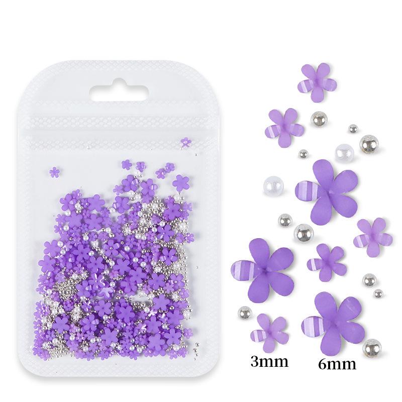 200pcs Five-Petal Nail Art Flowers with Gold & Silver Beads - White & Pink Resin Ornaments