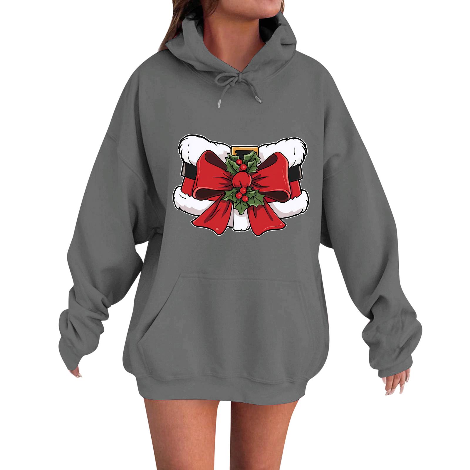 

Women s Fashion Casual Long Sleeve Loose Christmas Print Hooded Sweatshirt XL
