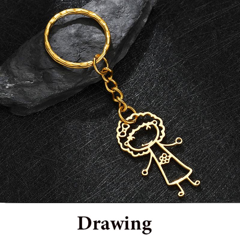 

Auxauxme Cutsom Drawing Art Necklaces Personalized Stainless Steel Kids Artwork Logol Pendant Jewelry Gifts for Family Children Keychain золотой