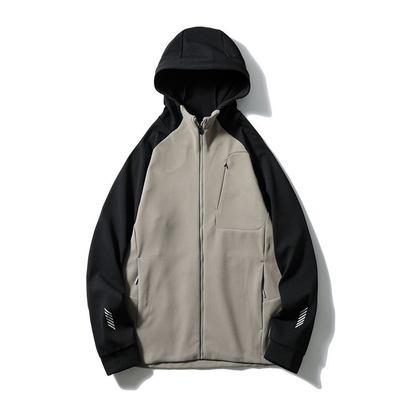 Retro Outdoor Contrast Color Patchwork Knit cardigan Sports Outerwear Men's Autumn and Winter Hood Jacket Foreign Trade Men's Clothing Trench coat