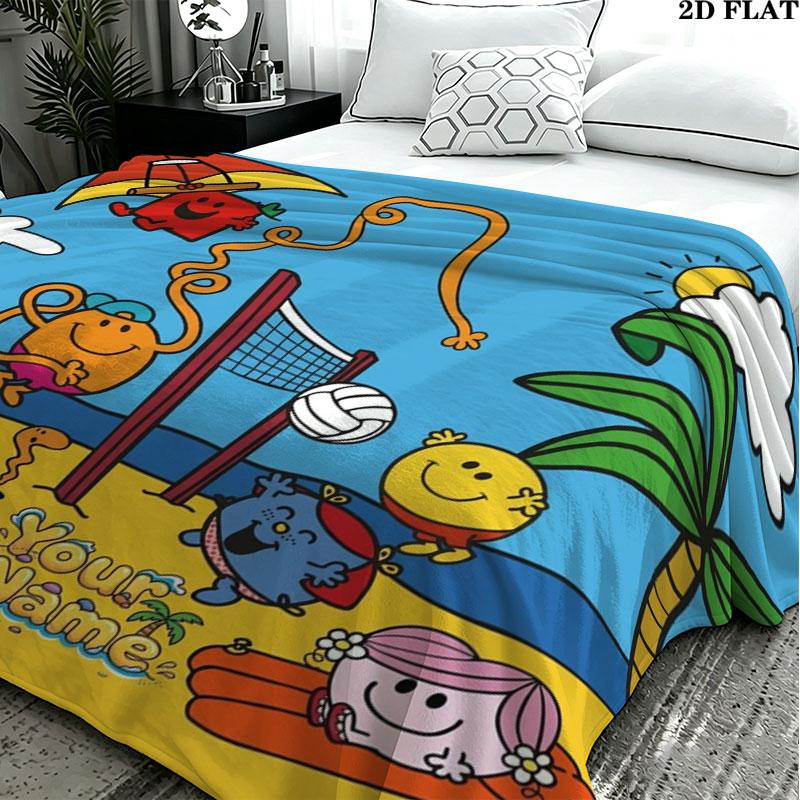 1PC Mr. Men Little Miss Custom Name Patterned Flannel Blanket Suitable For All Seasons for Home Decor Warmth and Comfort Gifts Holiday Present