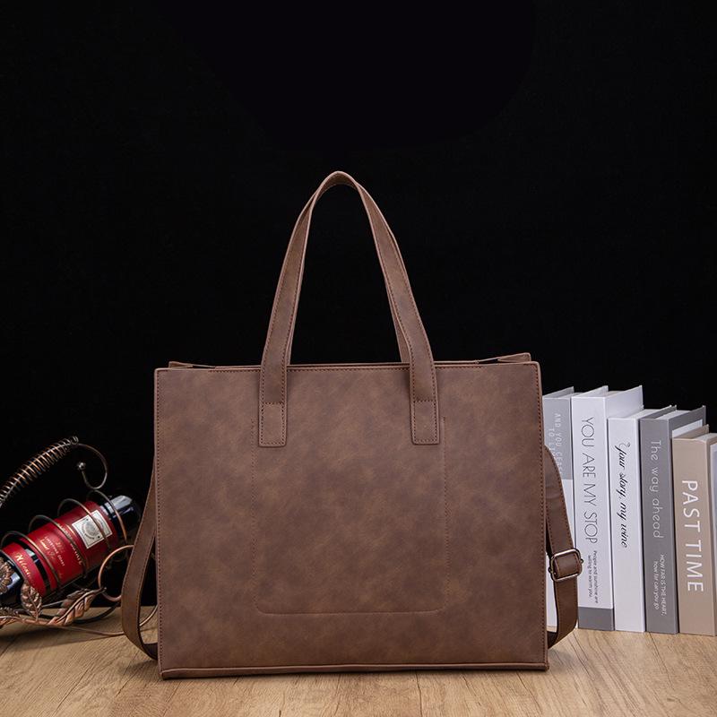Men's Retro Korean Style PU Leather Tote & Crossbody Shoulder Bag