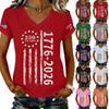 Women's Fashionable V-Neck Casual Retro Print Short Sleeved T-shirt Top