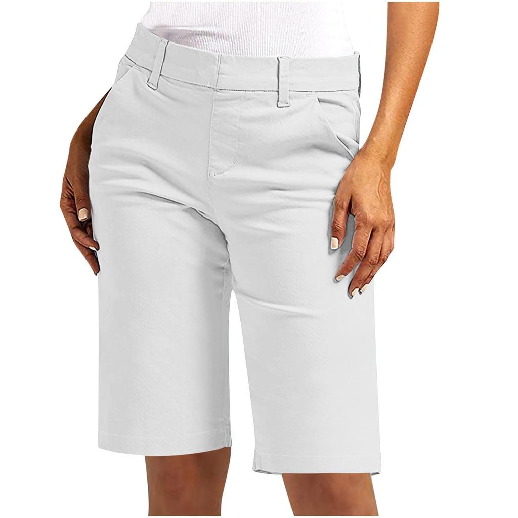 Shorts for kvinner Trendy 2025 Casual sommer Høyt liv Chinoshorts Rette ben Fottur Ferieantrekk