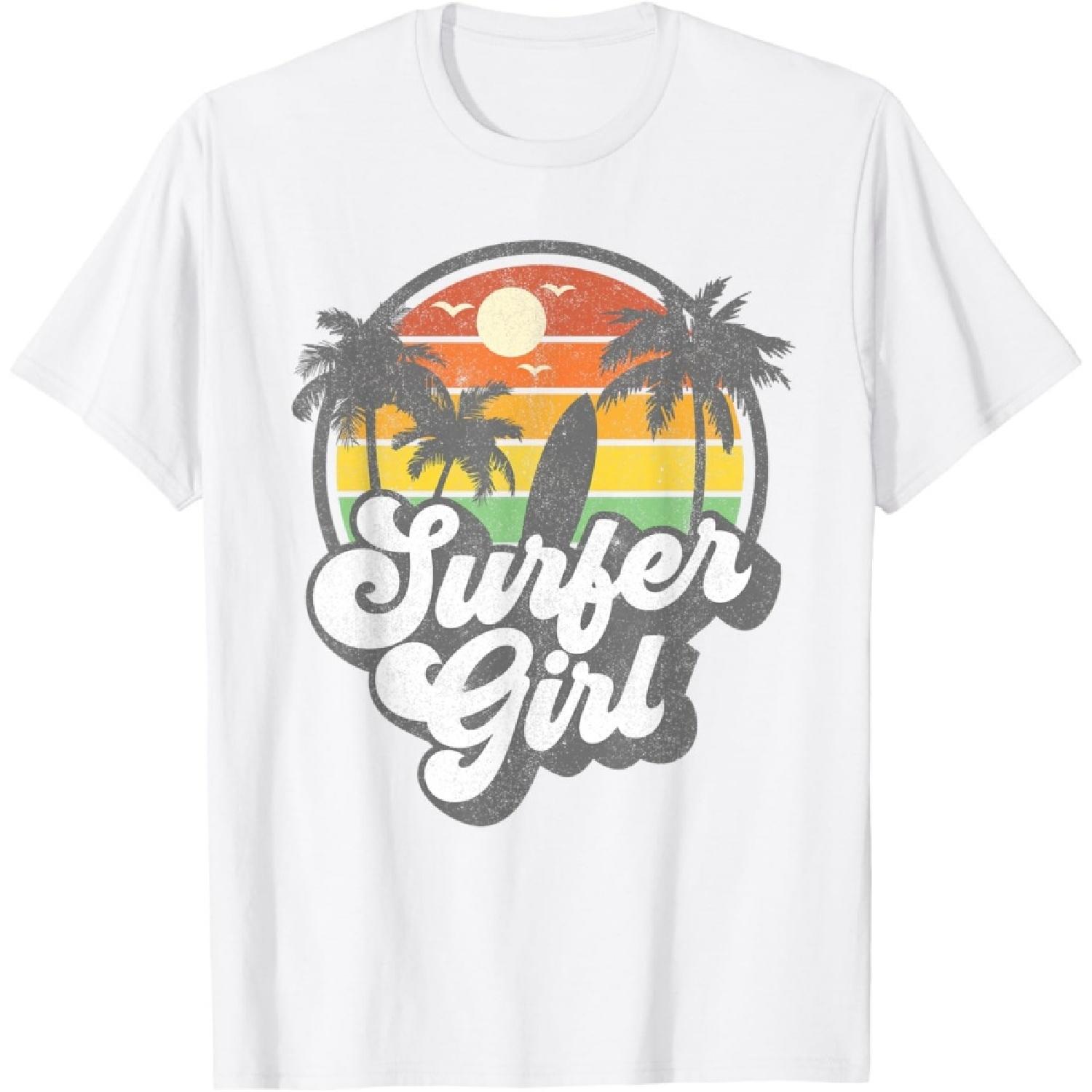 Surfer Girl Beach Retro 70s Vintage Surfing Vacation Gift T-Shirt S
