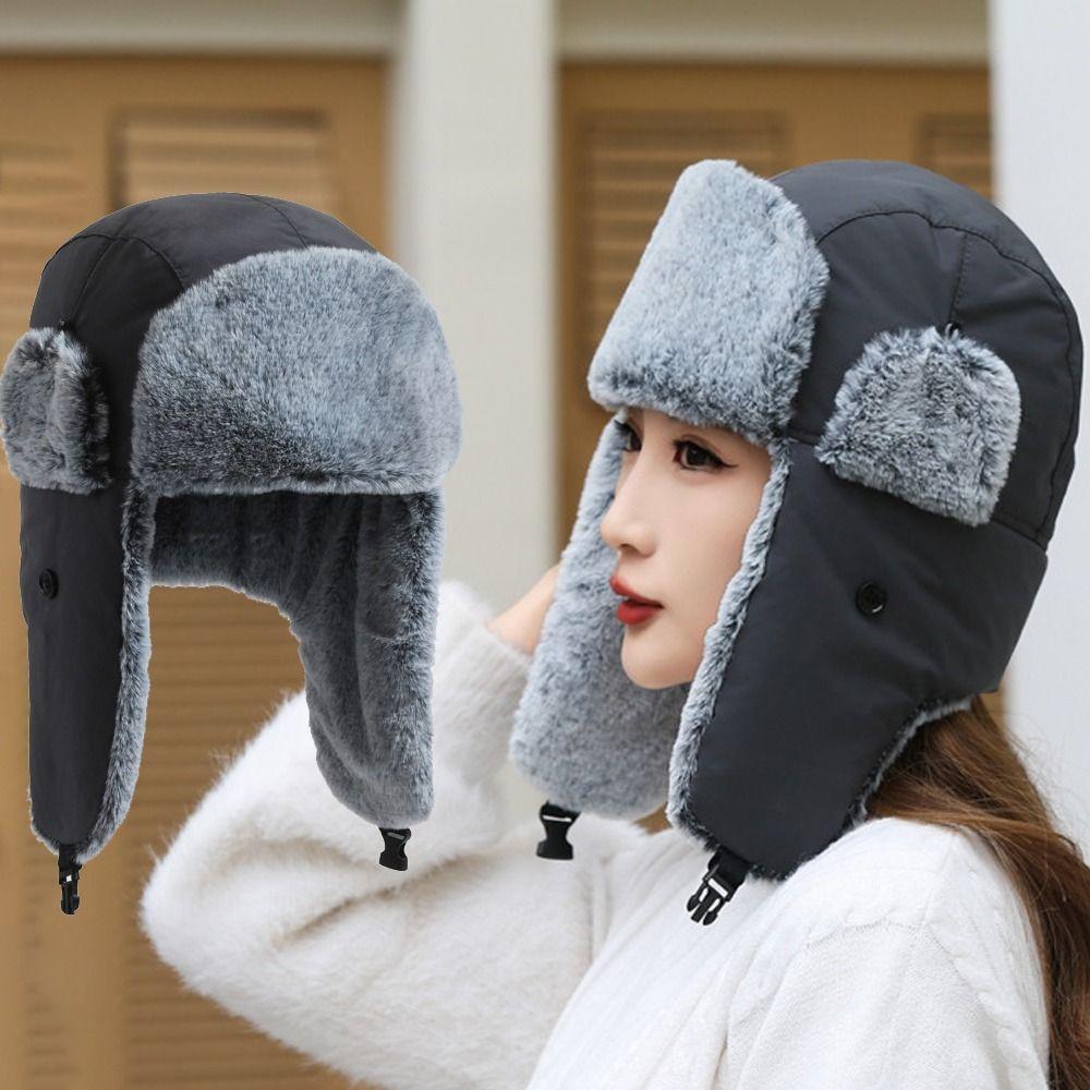 Windproof Lei Feng Hat Warmth Plush Hood Cap Fashion Cold Hat  For Women Man