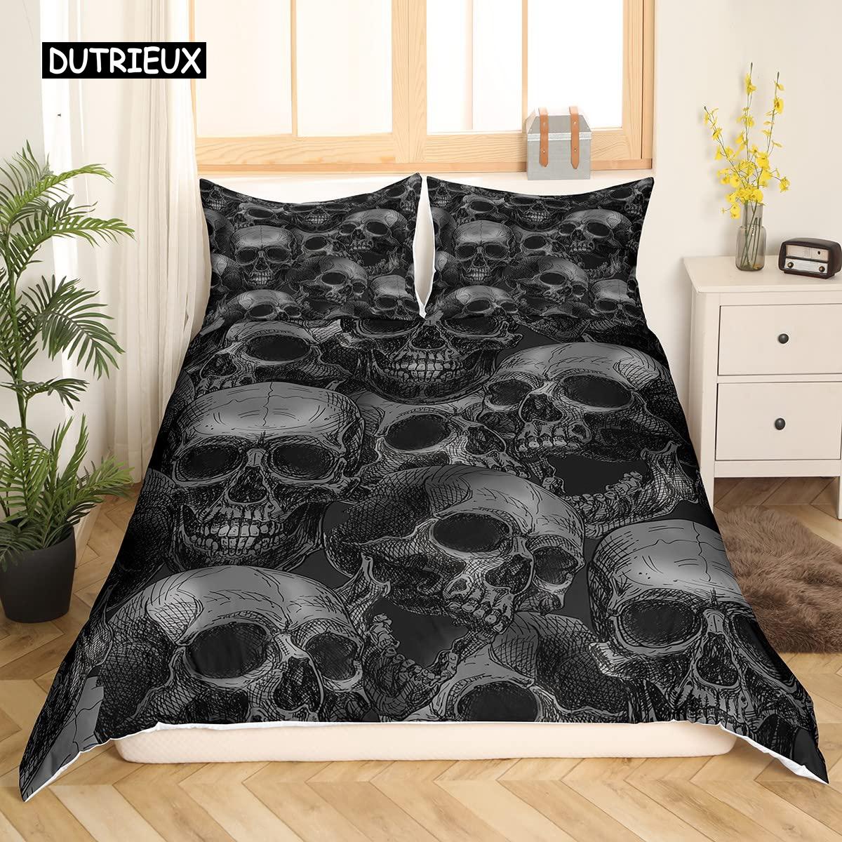 

Пододеяльник с черепом Golden Crown, комплект постельного белья, 3D-печатный комплект постельного белья с изображением черепа на Хэллоуин и двух красивых стеганых одеял, чехол для одеяла с короной EU single(135x200cm)
