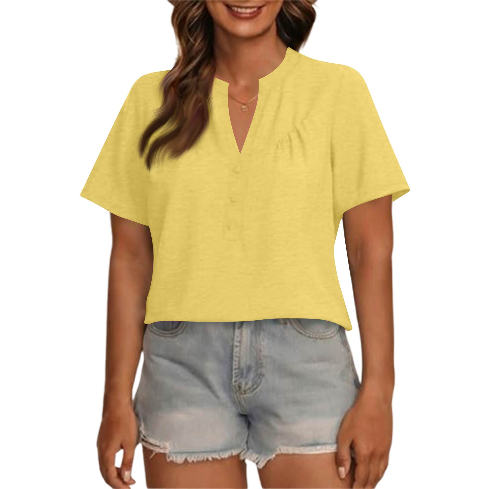 

Women s Fashionable Short Sleeve Elegant Commuting And Casual Top XL жовтий