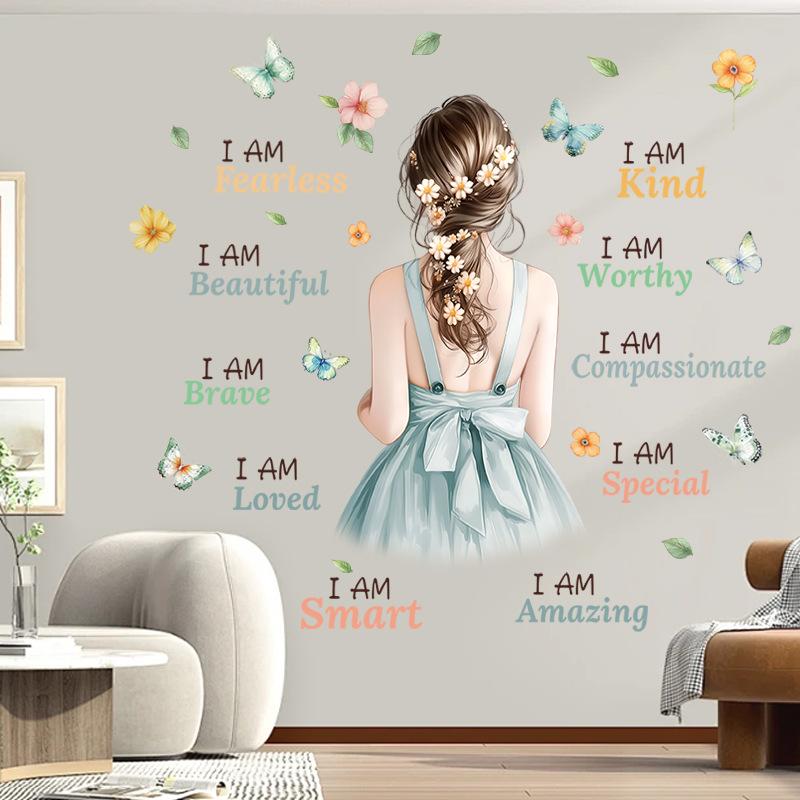 Sunflower Confident Girl Wall Sticker Self-Adhesive Inspirational Quotes Women Bedroom Decoration Headboard Decals