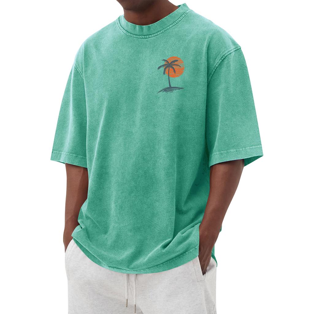 Men's Printed Round Neck T-Shirt Casual Sports Short-Sleeve Top
