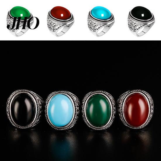 Finger Ring Men Vintage Artificial Gem Carving Band Jewelry Party Banquet Gift