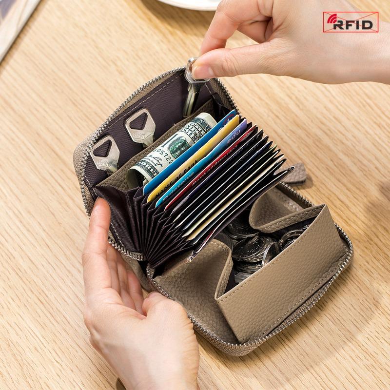 Neue japanische Stil RFID Anti-Diebstahl Bürstenorgan Kartenetui große Kapazität Leder Multi-Kartenhalter Münzbeutel Großhandel