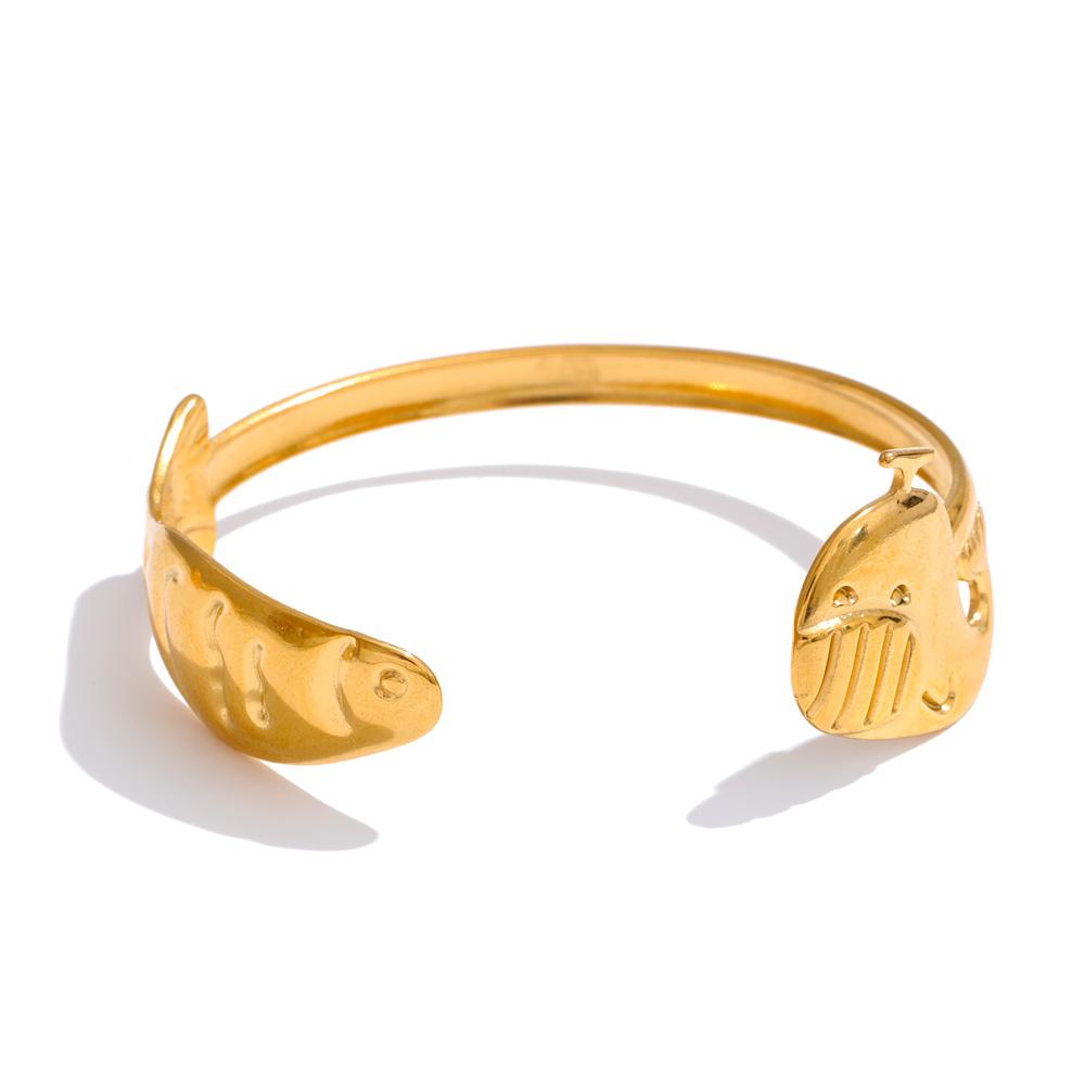 

Eetit Waterproof Ocean Style Shell Fish Cuff Open Bracelet Bangle Adjustable Stainless Steel Statement Charm Wrist Jewelry золотий