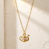 18K Gold-Plated Stainless Steel Opal Aladdin's Lamp Pendant Necklace for Women