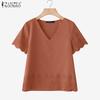 ZANZEA Women Casual V-Neck Summer Loose Short Sleeve Blouse