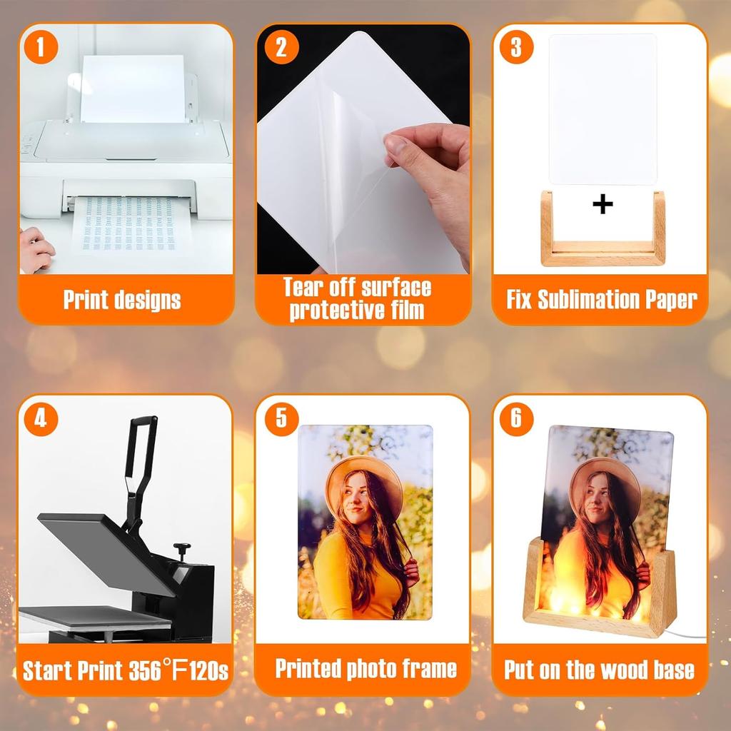 6 Pcs Valentine's Day Gifts Night Light Sublimation Acrylic Photo Frames Blanks LED Night Lights Picture Frames for Valentine Wedding Heat Press