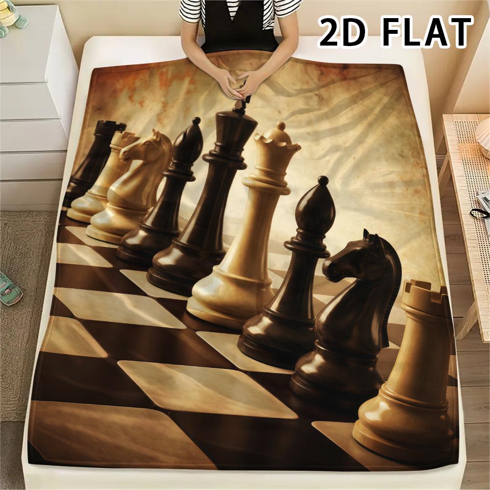 1Pc Chess Print Flannel Blanket,High quality Comfortable for All Seasons,Home Decor,Warmth and Comfort,Perfect for Christmas Gifts