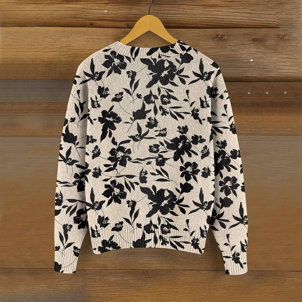 Women's Vintage Knit Button Vintage Floral Stripe Print Cardigan Jacket