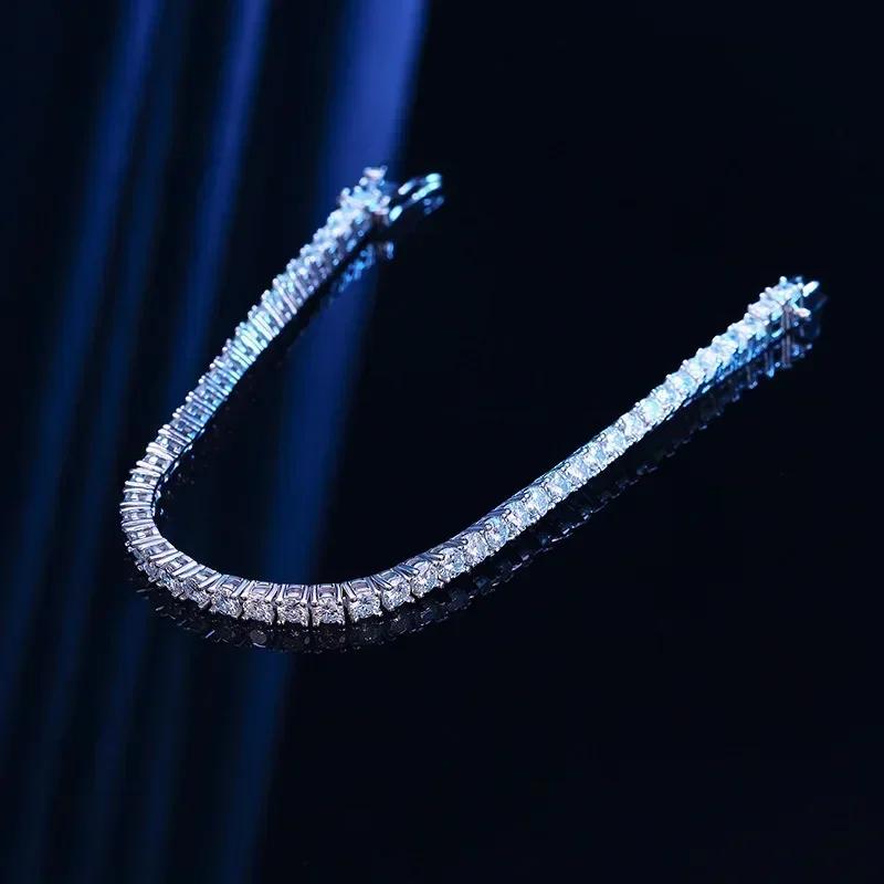 Luxury Silver 925 Wide 5mm D VVS1 Moissanite Bracelet Birthday Wedding Jewelry