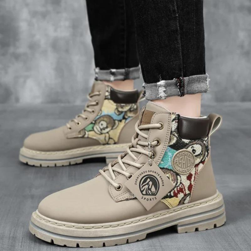 Mens Boots Fashion Motorcycle Boots Fashion Casual High Top Booties High Quality Leather Ankle Boots for Men Platform Boot Botas