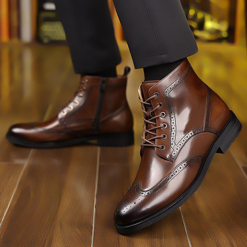 Men's Hand-Carved Leather High-Top Martin Boots: Casual Business Style