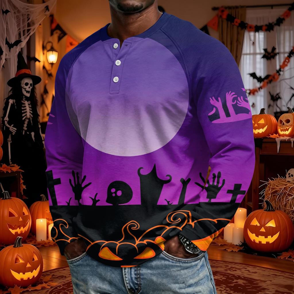 Men's Long Sleeve Shirt Loose Fit Casual Top for Halloween and Everyday Wear