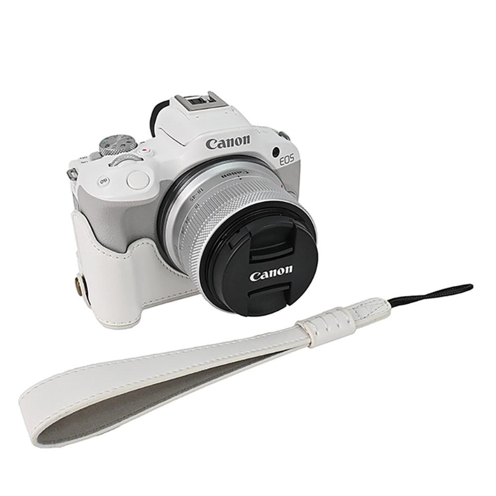 R100 Ölhaut PU-Leder Kamera Halbkörpergehäuse für Canon EOS R50 R100 Akkuöffnung Bodenabdeckung