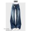 Plus Velvet Thickened Retro American Style Lightning Straight-Leg Women's High-Waist Flare Jeans